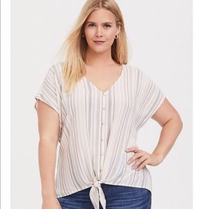 Torrid Multi Stripe Tie Front Top Grey/Mauve Size4